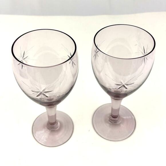 VTG Clear Purple Mid Century Barware Starburst Wine Glasses Set of 2 1970s - Picture 2 of 16